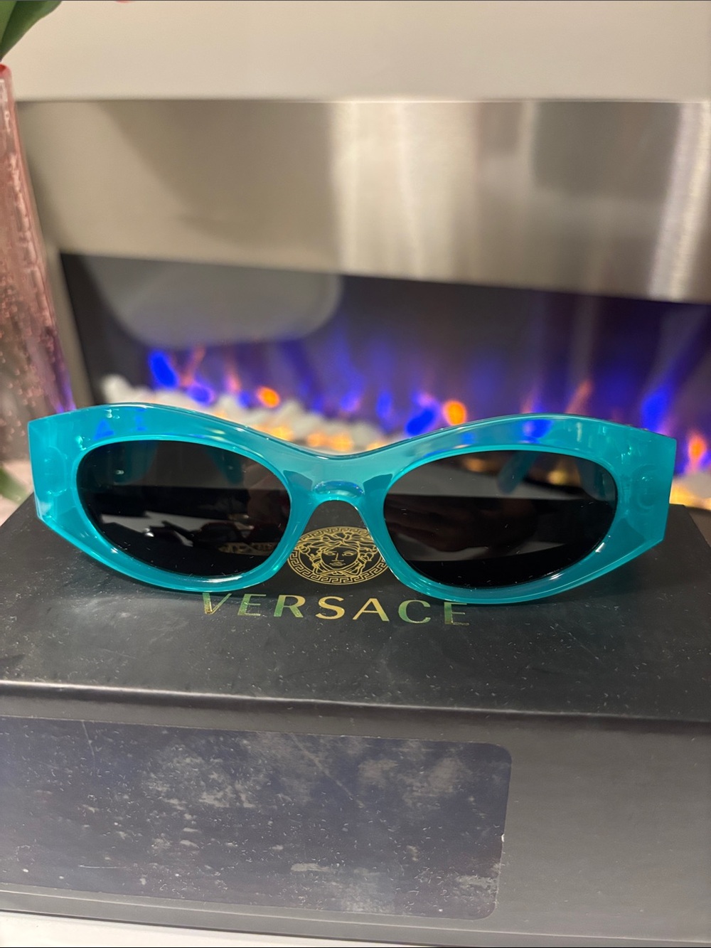 Versace Turquoise Oval Cat-Eye Sunglasses